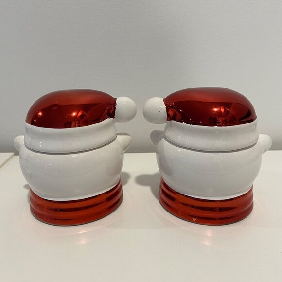 Christmas Polar Bear Ceramic candle holders With Santa Hat Lids or small candy j - Picture 7 of 16